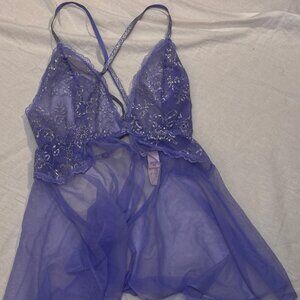 VICTORIAS SECRET sheer Lace Babydoll Lingerie Nightgown lavender Coquette S